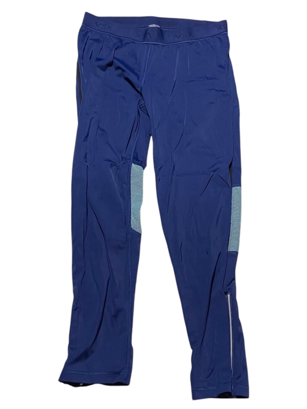 VS Sport Pocket Leggings L Activewear Zipper Accent Hem Cobalt Blue Stretch Yoga